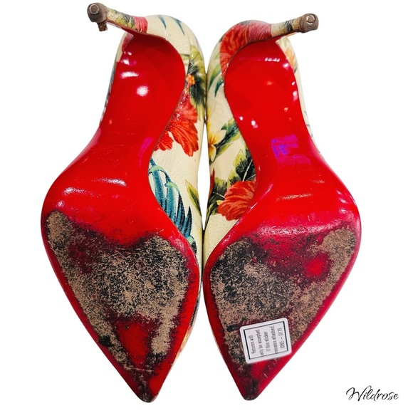 CHRISTIAN LOUBOUTIN Hawaii Crackled Calf Pigalle Pointy Toe Floral Heels SZ 38 - Picture 10 of 17